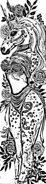 Free colorable bookmarks of a unicorn in a fancy outfit